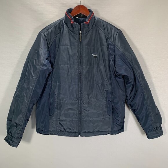 Mando Puffer Jacket Mens Large Navy Blue Full Zip Reflective Insulated Pockets